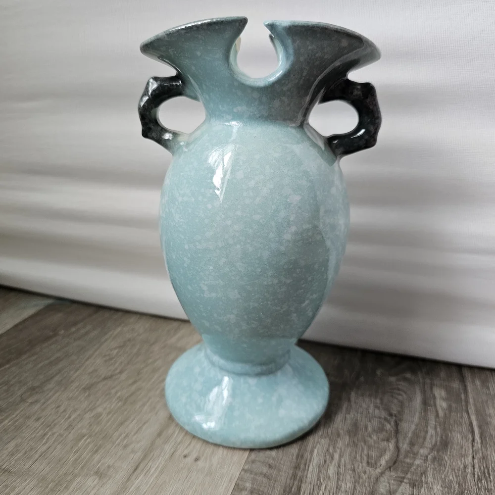 Vintage Hull Pottery Vase Royal Woodland Blue Teal Speckled Glaze W4 6 1/2
